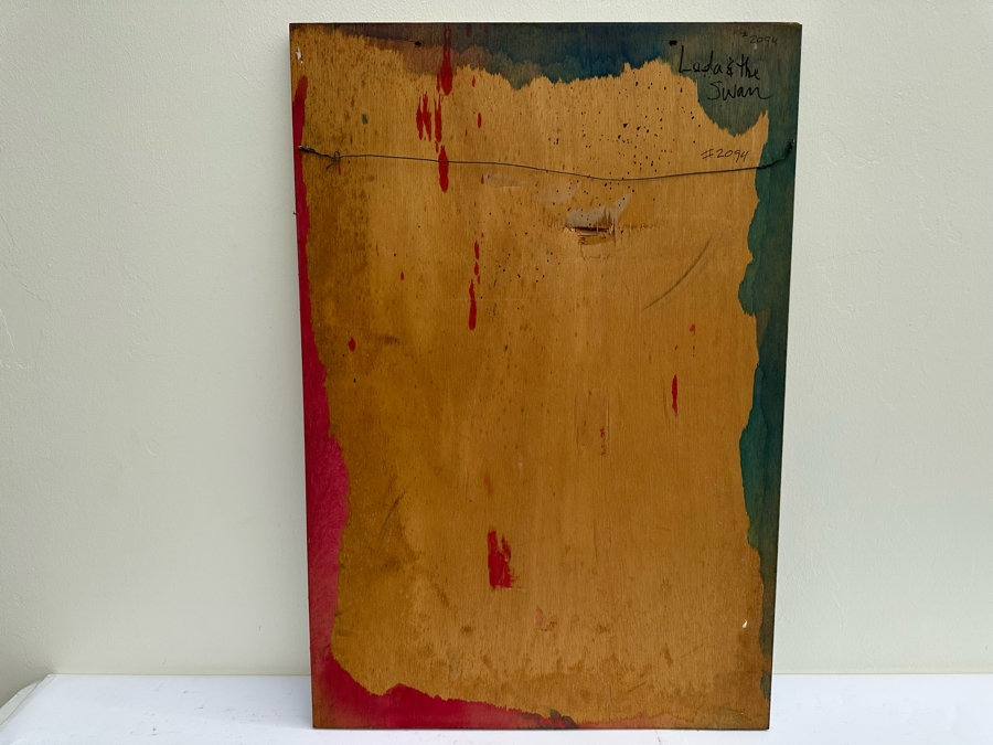 Gerrit Greve (1948-2024, Cardiff by the Sea, CA) Original Early Abstract Acrylic Painting On Door Titled 'Leda & The Swan' Signed Front 32' X 47' Estimate $1,000-$2,000 [Photo 10]