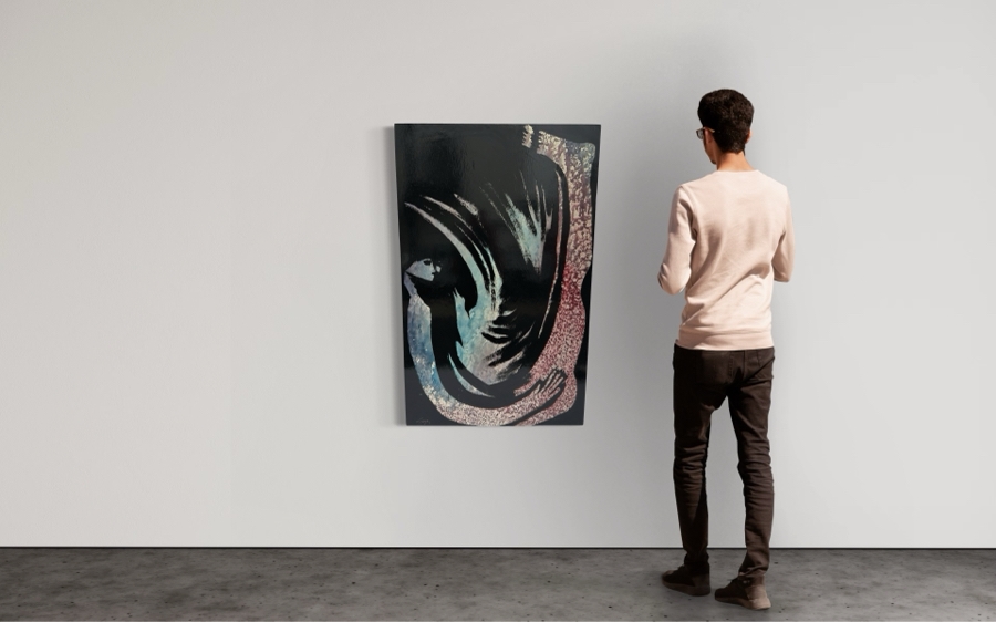 Gerrit Greve (1948-2024, Cardiff by the Sea, CA) Original Early Abstract Acrylic Painting On Door Titled 'Leda & The Swan' Signed Front 32' X 47' Estimate $1,000-$2,000 [Photo 2]