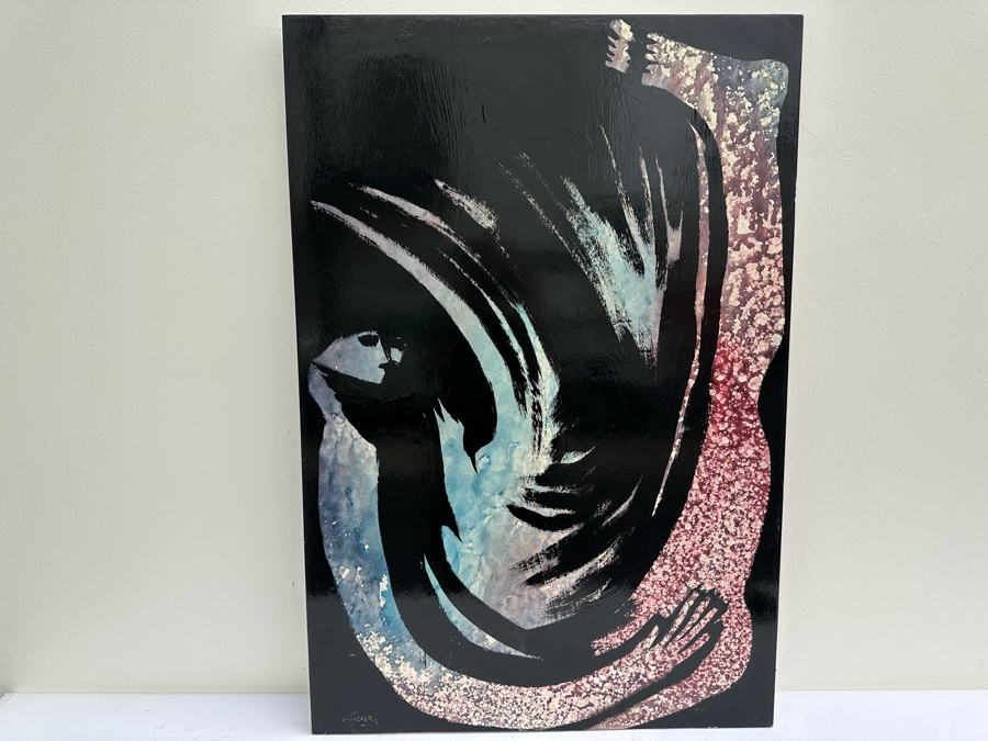 Gerrit Greve (1948-2024, Cardiff by the Sea, CA) Original Early Abstract Acrylic Painting On Door Titled 'Leda & The Swan' Signed Front 32' X 47' Estimate $1,000-$2,000 [Photo 8]