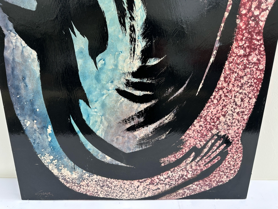 Gerrit Greve (1948-2024, Cardiff by the Sea, CA) Original Early Abstract Acrylic Painting On Door Titled 'Leda & The Swan' Signed Front 32' X 47' Estimate $1,000-$2,000 [Photo 5]