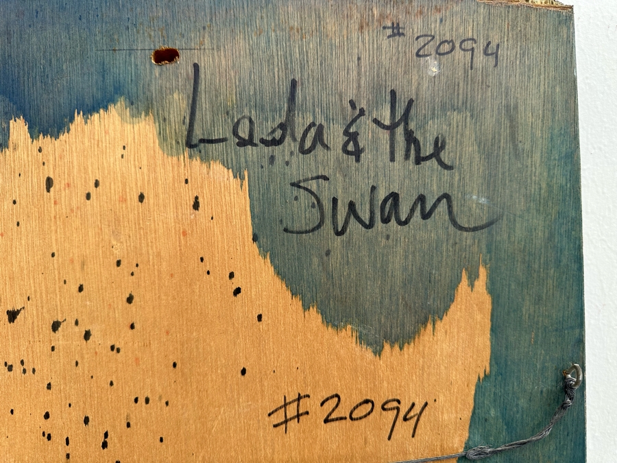 Gerrit Greve (1948-2024, Cardiff by the Sea, CA) Original Early Abstract Acrylic Painting On Door Titled 'Leda & The Swan' Signed Front 32' X 47' Estimate $1,000-$2,000 [Photo 11]