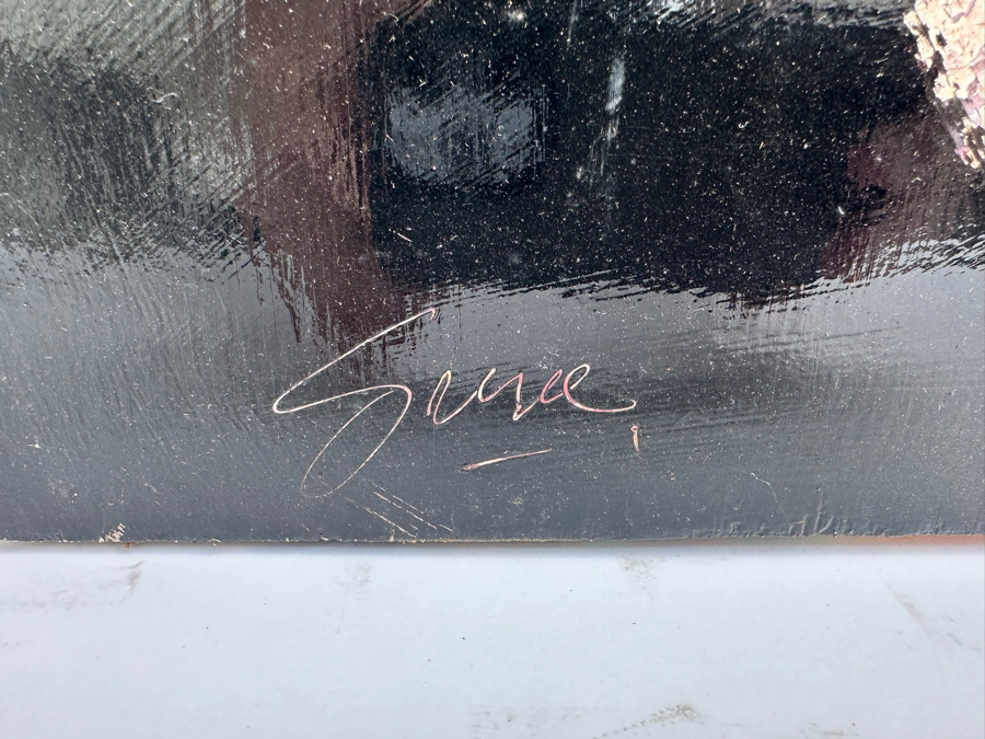 Gerrit Greve (1948-2024, Cardiff by the Sea, CA) Original Early Abstract Acrylic Painting On Door Titled 'Leda & The Swan' Signed Front 32' X 47' Estimate $1,000-$2,000 [Photo 4]