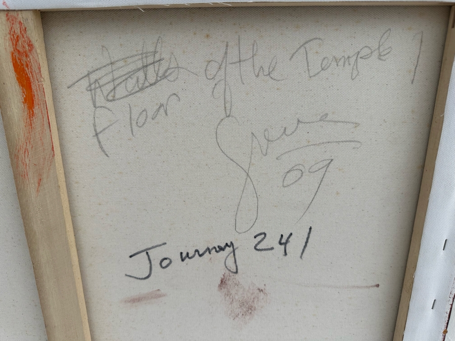 Gerrit Greve (1948-2024, Cardiff by the Sea, CA) Original Abstract Acrylic Painting On Canvas Titled 'Floor Of The Temple, Journey 241' 2009 Signed Verso 28' X 22' Estimate $1,000-$2,000 [Photo 6]