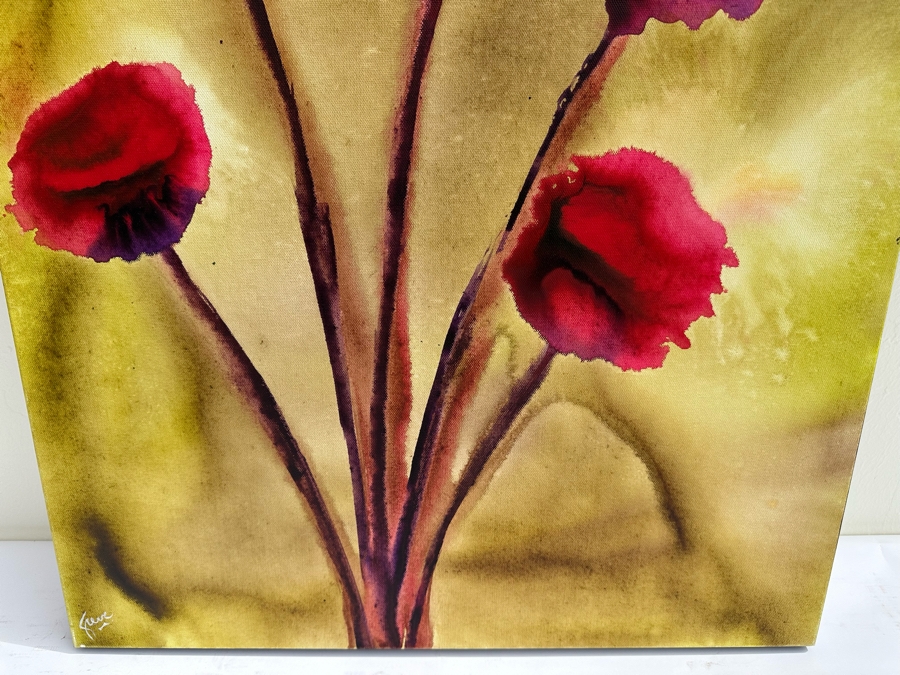 Gerrit Greve (1948-2024, Cardiff by the Sea, CA) Original Abstract Flowers Acrylic Painting On Canvas 2020 Signed Verso 24' X 30' Estimate $1,000-$2,000 [Photo 4]