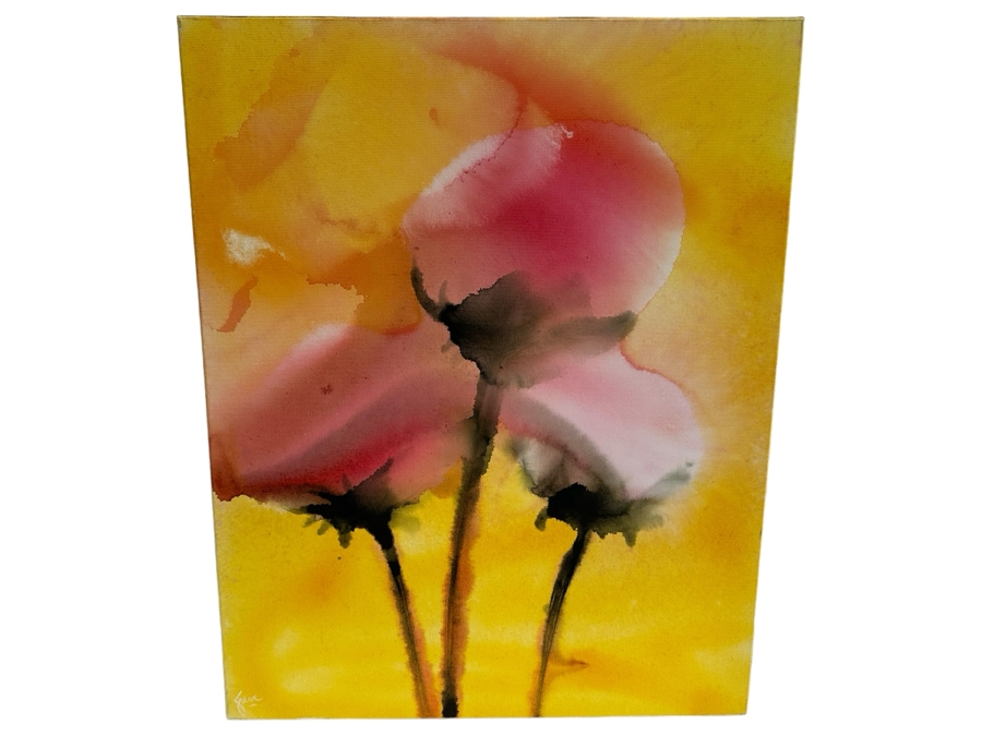 Gerrit Greve (1948-2024, Cardiff by the Sea, CA) Original Abstract Flowers Acrylic Painting On Canvas 2020 Signed Verso 24' X 30' Estimate $1,000-$2,000