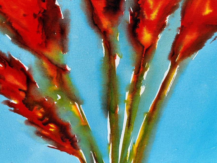 Gerrit Greve (1948-2024, Cardiff by the Sea, CA) Original Abstract Flowers Acrylic Painting On Canvas 2020 Signed Verso 24' X 30' Estimate $1,000-$2,000 [Photo 4]
