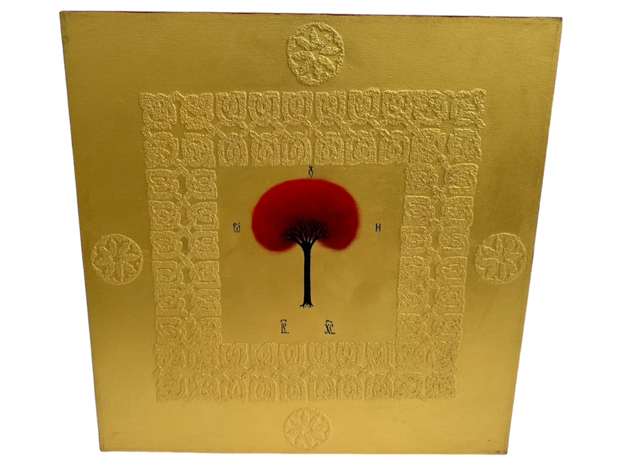 Gerrit Greve (1948-2024, Cardiff by the Sea, CA) Original Mixed Media Icon Series Acrylic Painting On Canvas Titled 'Golgotha' 2001 Signed Verso 24' X 24' Estimate $1,000-$2,000 [Photo 1]