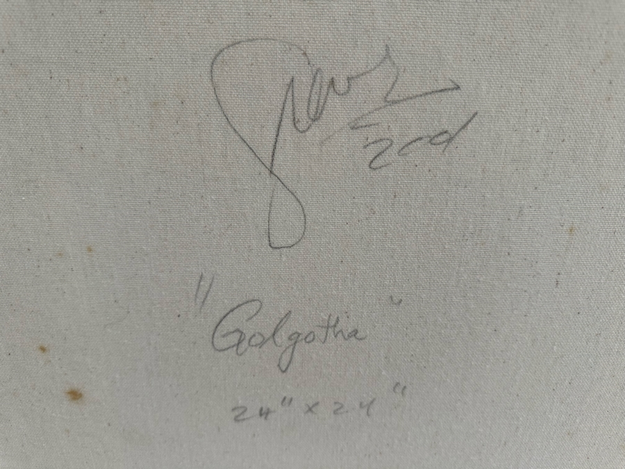 Gerrit Greve (1948-2024, Cardiff by the Sea, CA) Original Mixed Media Icon Series Acrylic Painting On Canvas Titled 'Golgotha' 2001 Signed Verso 24' X 24' Estimate $1,000-$2,000 [Photo 9]