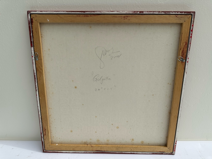 Gerrit Greve (1948-2024, Cardiff by the Sea, CA) Original Mixed Media Icon Series Acrylic Painting On Canvas Titled 'Golgotha' 2001 Signed Verso 24' X 24' Estimate $1,000-$2,000 [Photo 8]