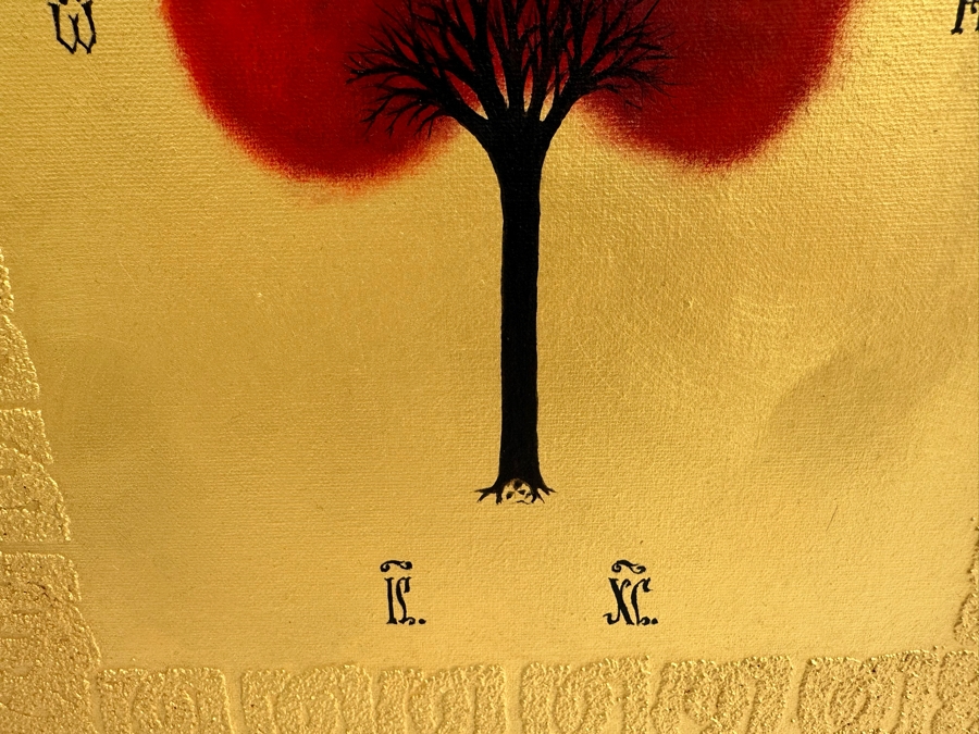 Gerrit Greve (1948-2024, Cardiff by the Sea, CA) Original Mixed Media Icon Series Acrylic Painting On Canvas Titled 'Golgotha' 2001 Signed Verso 24' X 24' Estimate $1,000-$2,000 [Photo 5]