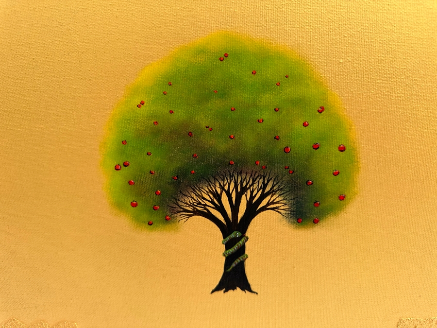 Gerrit Greve (1948-2024, Cardiff by the Sea, CA) Original Mixed Media Icon Series Acrylic Painting On Canvas Titled 'Tree Of Knowledge' 2001 Signed Verso 24' X 24' Retails $5,300 Estimate $1,000-$2,000 [Photo 2]