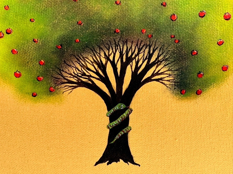 Gerrit Greve (1948-2024, Cardiff by the Sea, CA) Original Mixed Media Icon Series Acrylic Painting On Canvas Titled 'Tree Of Knowledge' 2001 Signed Verso 24' X 24' Retails $5,300 Estimate $1,000-$2,000 [Photo 3]