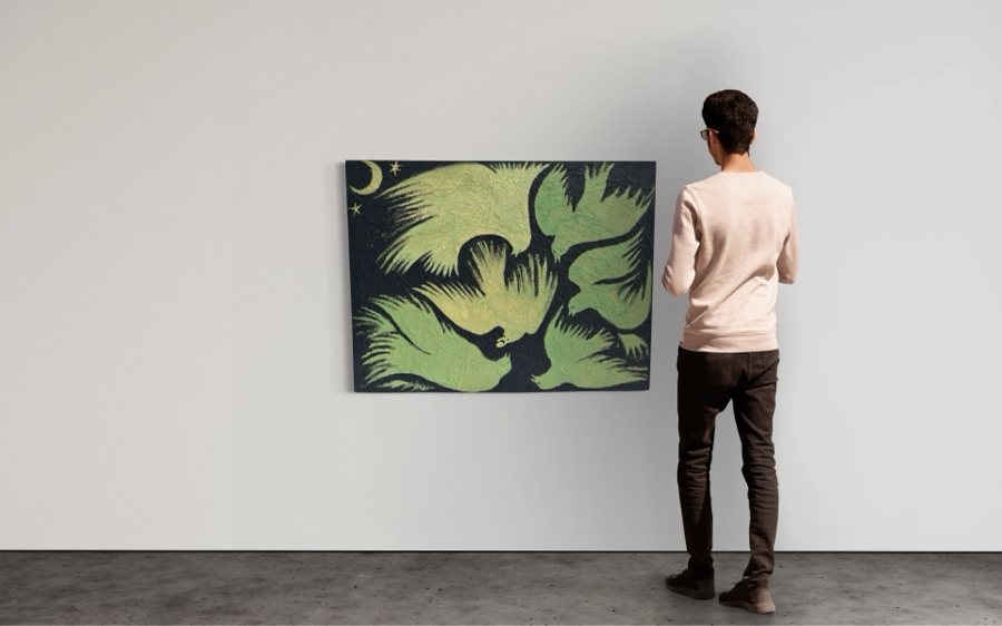 Gerrit Greve (1948-2024, Cardiff by the Sea, CA) Original Mixed Media Acrylic Painting Titled 'Ravens Play' Signed Verso 48' X 36' Estimate $1,000-$2,000 [Photo 2]