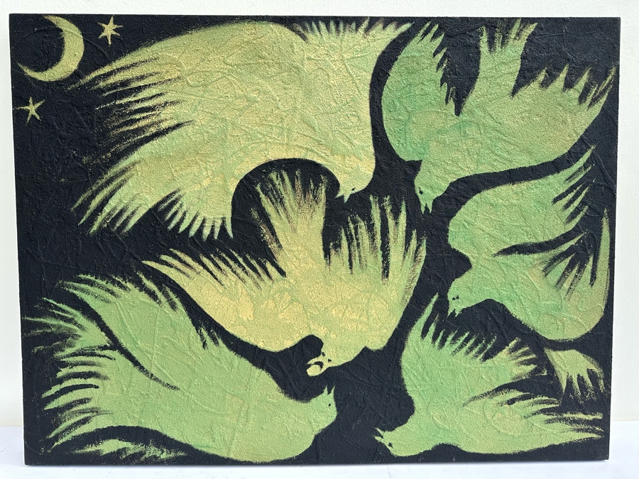 Gerrit Greve (1948-2024, Cardiff by the Sea, CA) Original Mixed Media Acrylic Painting Titled 'Ravens Play' Signed Verso 48' X 36' Estimate $1,000-$2,000 [Photo 3]