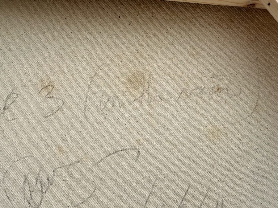 Gerrit Greve (1948-2024, Cardiff by the Sea, CA) Original Abstract Spirit Boats Acrylic Painting On Canvas Titled 'Voyage 3 (In The Rain)' 2011 Signed Verso 60' X 36' Estimate $1,000-$2,000 [Photo 10]