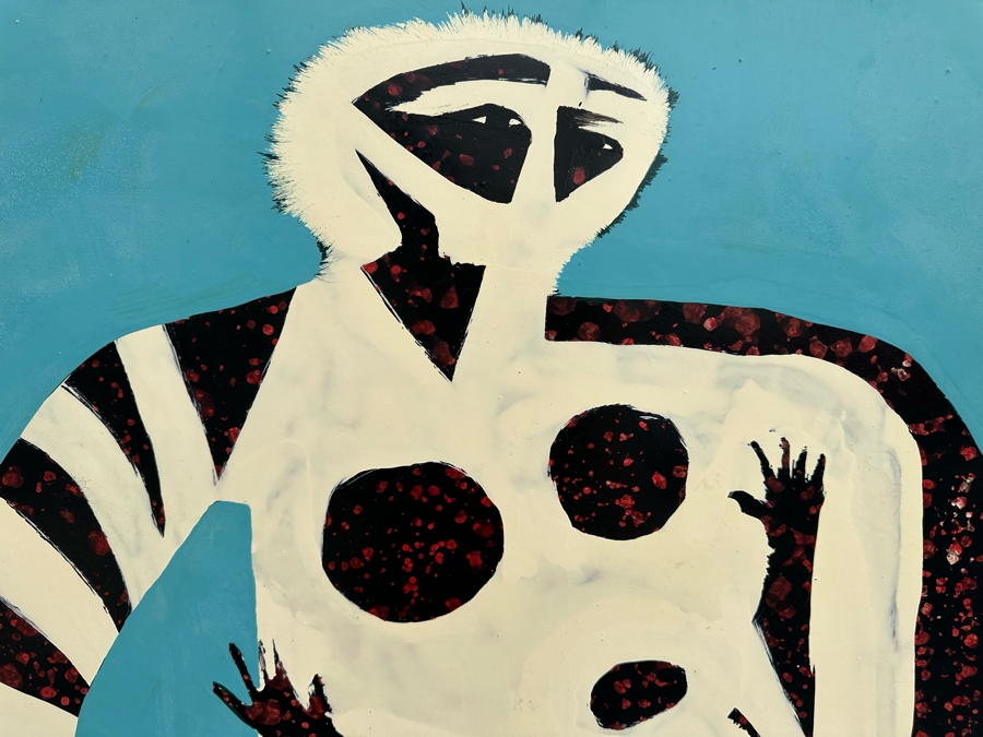 Gerrit Greve (1948-2024, Cardiff by the Sea, CA) Original Early Abstract Acrylic Painting On Board Titled 'African Mother With Child And Dog' Signed Front 28' X 40' Estimate $1,000-$2,000 [Photo 3]