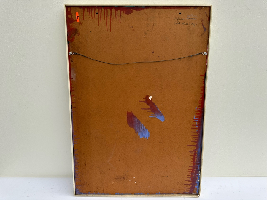 Gerrit Greve (1948-2024, Cardiff by the Sea, CA) Original Early Abstract Acrylic Painting On Board Titled 'African Mother With Child And Dog' Signed Front 28' X 40' Estimate $1,000-$2,000 [Photo 9]