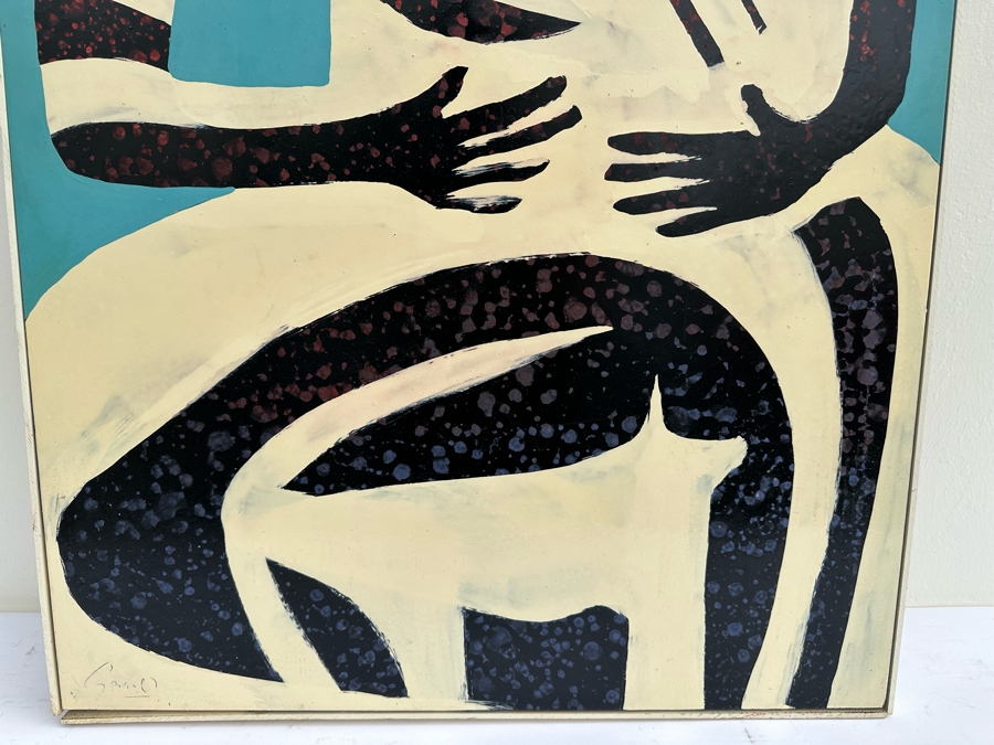 Gerrit Greve (1948-2024, Cardiff by the Sea, CA) Original Early Abstract Acrylic Painting On Board Titled 'African Mother With Child And Dog' Signed Front 28' X 40' Estimate $1,000-$2,000 [Photo 5]
