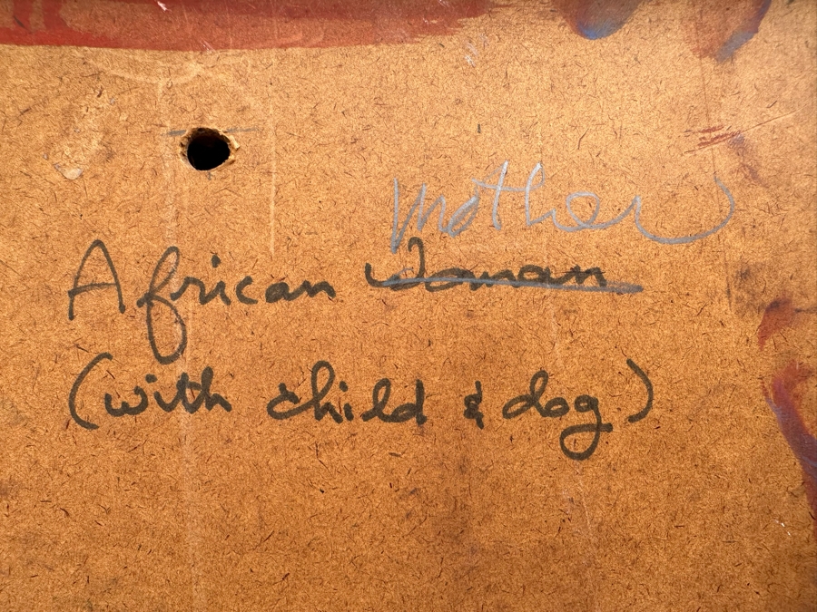Gerrit Greve (1948-2024, Cardiff by the Sea, CA) Original Early Abstract Acrylic Painting On Board Titled 'African Mother With Child And Dog' Signed Front 28' X 40' Estimate $1,000-$2,000 [Photo 10]