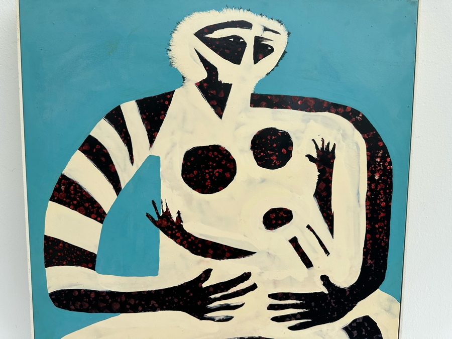Gerrit Greve (1948-2024, Cardiff by the Sea, CA) Original Early Abstract Acrylic Painting On Board Titled 'African Mother With Child And Dog' Signed Front 28' X 40' Estimate $1,000-$2,000 [Photo 4]