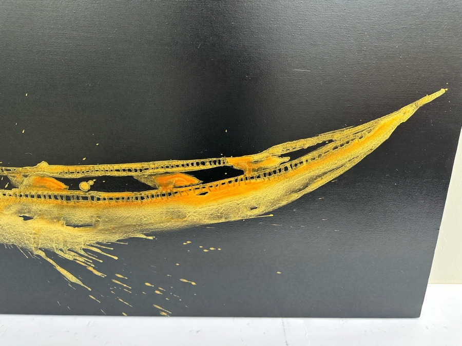 Gerrit Greve (1948-2024, Cardiff by the Sea, CA) Original Abstract Spirit Boats Acrylic Painting On Canvas Titled 'Voyage 78' 2012 Signed Verso 48' X 36' Estimate $1,000-$2,000 (Updated Size) [Photo 3]