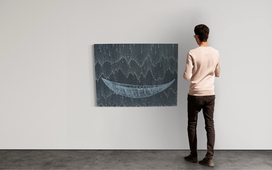 Gerrit Greve (1948-2024, Cardiff by the Sea, CA) Original Abstract Spirit Boats Acrylic Painting On Canvas Titled 'Ghost Boat In The Rain' 2016 Signed Verso 48' X 36' Estimate $1,000-$2,000 [Photo 2]