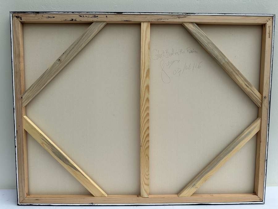 Gerrit Greve (1948-2024, Cardiff by the Sea, CA) Original Abstract Spirit Boats Acrylic Painting On Canvas Titled 'Ghost Boat In The Rain' 2016 Signed Verso 48' X 36' Estimate $1,000-$2,000 [Photo 6]