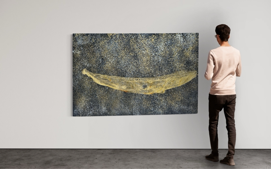 Gerrit Greve (1948-2024, Cardiff by the Sea, CA) Original Abstract Spirit Boats Acrylic Painting On Canvas Titled 'Whaling' Signed Verso 72' X 48' Estimate $1,500-$3,000