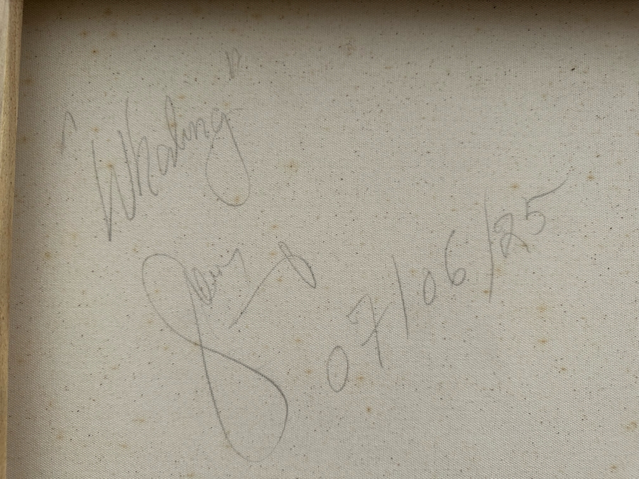 Gerrit Greve (1948-2024, Cardiff by the Sea, CA) Original Abstract Spirit Boats Acrylic Painting On Canvas Titled 'Whaling' Signed Verso 72' X 48' Estimate $1,500-$3,000 [Photo 10]