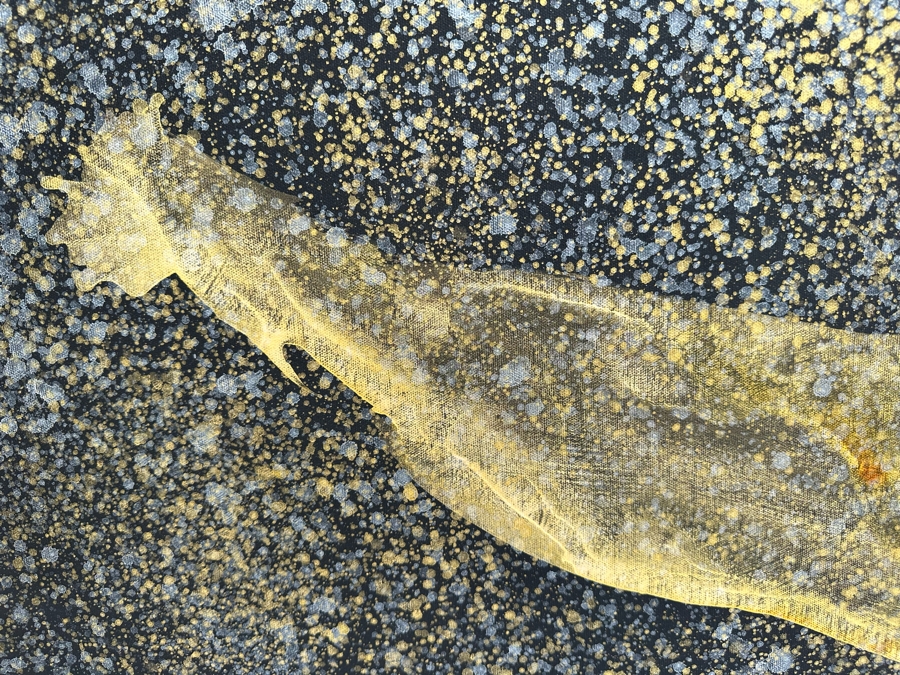 Gerrit Greve (1948-2024, Cardiff by the Sea, CA) Original Abstract Spirit Boats Acrylic Painting On Canvas Titled 'Whaling' Signed Verso 72' X 48' Estimate $1,500-$3,000 [Photo 6]