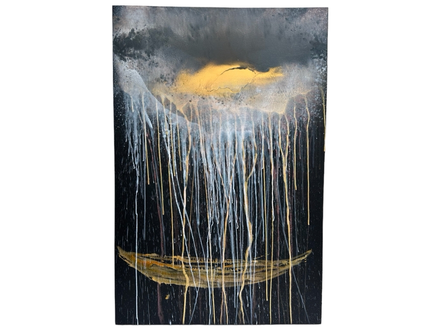 Gerrit Greve (1948-2024, Cardiff by the Sea, CA) Original Abstract Spirit Boats Acrylic Painting On Canvas Titled 'Voyage 91' 2012 Signed Verso 40' X 60' Estimate $1,500-$3,000 [Photo 2]