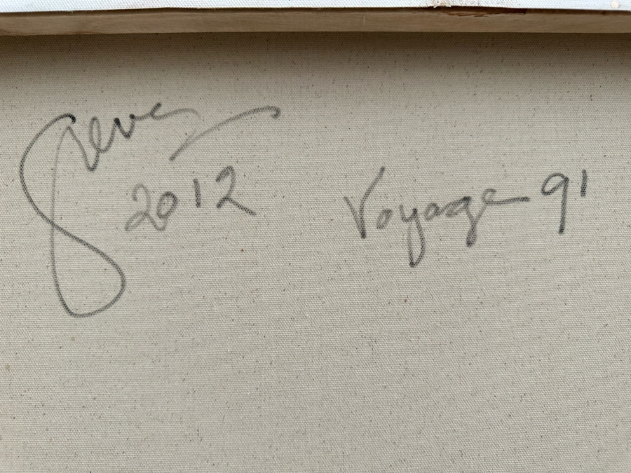 Gerrit Greve (1948-2024, Cardiff by the Sea, CA) Original Abstract Spirit Boats Acrylic Painting On Canvas Titled 'Voyage 91' 2012 Signed Verso 40' X 60' Estimate $1,500-$3,000 [Photo 10]