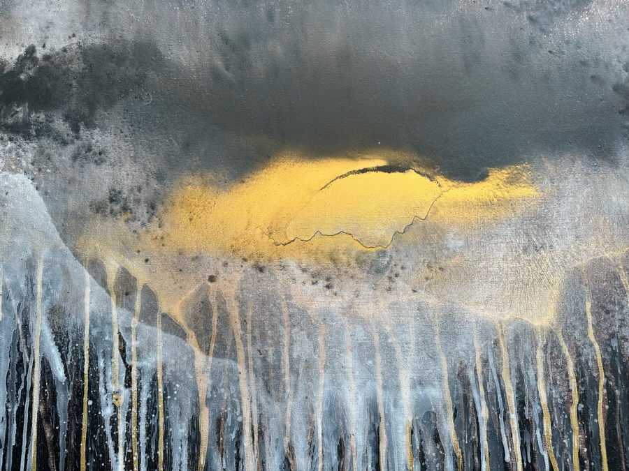 Gerrit Greve (1948-2024, Cardiff by the Sea, CA) Original Abstract Spirit Boats Acrylic Painting On Canvas Titled 'Voyage 91' 2012 Signed Verso 40' X 60' Estimate $1,500-$3,000 [Photo 6]