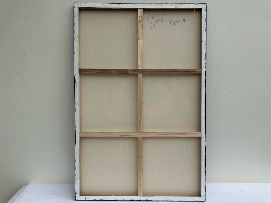 Gerrit Greve (1948-2024, Cardiff by the Sea, CA) Original Abstract Spirit Boats Acrylic Painting On Canvas Titled 'Voyage 91' 2012 Signed Verso 40' X 60' Estimate $1,500-$3,000 [Photo 9]