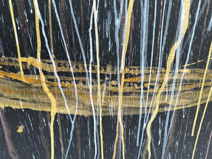 Gerrit Greve (1948-2024, Cardiff by the Sea, CA) Original Abstract Spirit Boats Acrylic Painting On Canvas Titled 'Voyage 91' 2012 Signed Verso 40' X 60' Estimate $1,500-$3,000 [Photo 4]