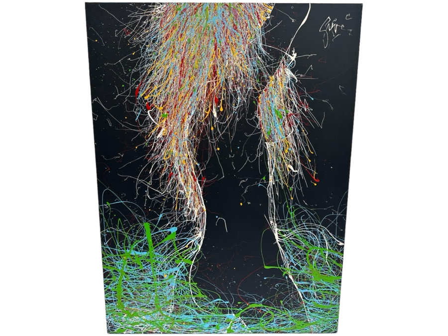 Gerrit Greve (1948-2024, Cardiff by the Sea, CA) Original Colorful Abstract Nude Woman Drip Painting On Canvas In Manner Of Jackson Pollock Signed Front 30' X 40' Estimate $1,000-$2,000