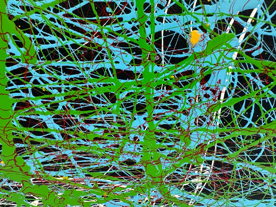 Gerrit Greve (1948-2024, Cardiff by the Sea, CA) Original Colorful Abstract Nude Woman Drip Painting On Canvas In Manner Of Jackson Pollock Signed Front 30' X 40' Estimate $1,000-$2,000 [Photo 8]