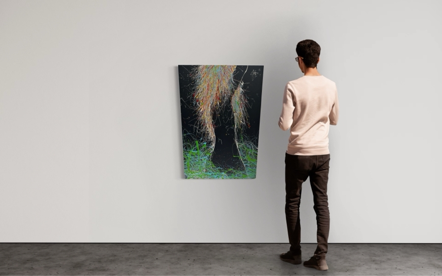 Gerrit Greve (1948-2024, Cardiff by the Sea, CA) Original Colorful Abstract Nude Woman Drip Painting On Canvas In Manner Of Jackson Pollock Signed Front 30' X 40' Estimate $1,000-$2,000 [Photo 2]