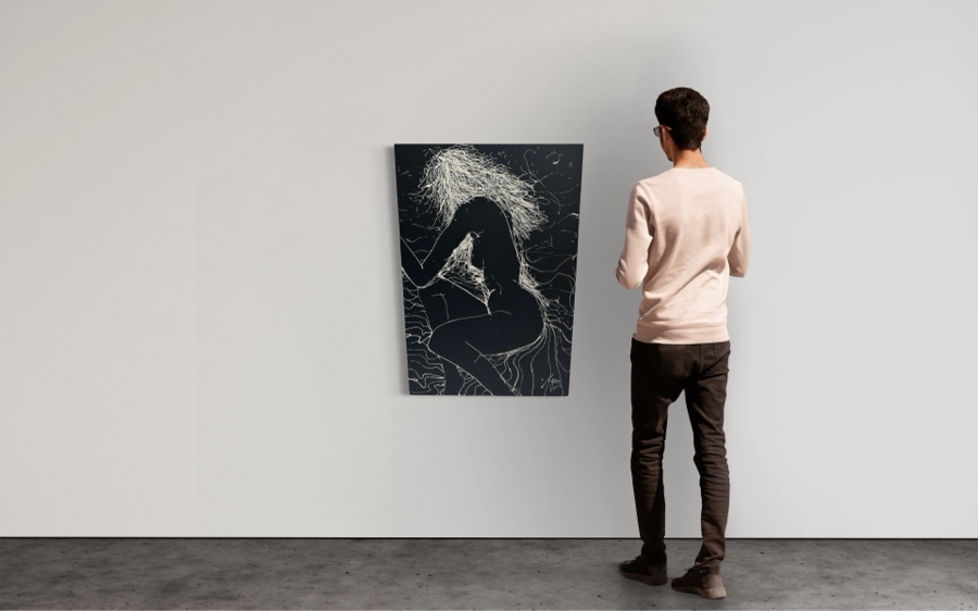 Gerrit Greve (1948-2024, Cardiff by the Sea, CA) Original Abstract B&W Nude Woman Drip Painting On Canvas Signed Front 30' X 40' Estimate $1,000-$2,000 [Photo 2]