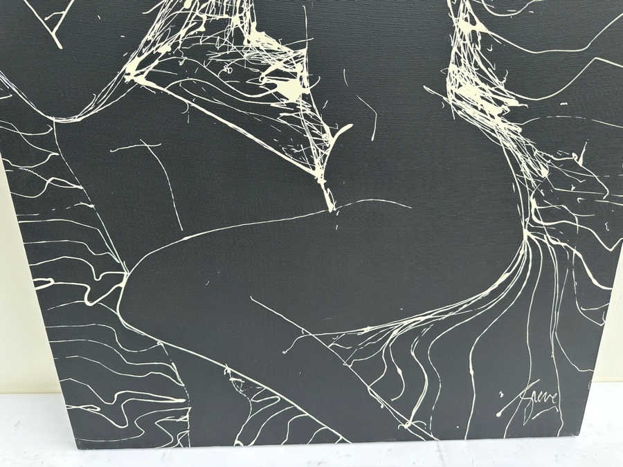 Gerrit Greve (1948-2024, Cardiff by the Sea, CA) Original Abstract B&W Nude Woman Drip Painting On Canvas Signed Front 30' X 40' Estimate $1,000-$2,000 [Photo 5]