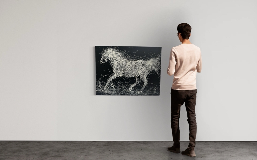 Gerrit Greve (1948-2024, Cardiff by the Sea, CA) Original Abstract B&W Horse Drip Painting On Canvas Signed Front 30' X 40' Estimate $1,000-$2,000 [Photo 2]