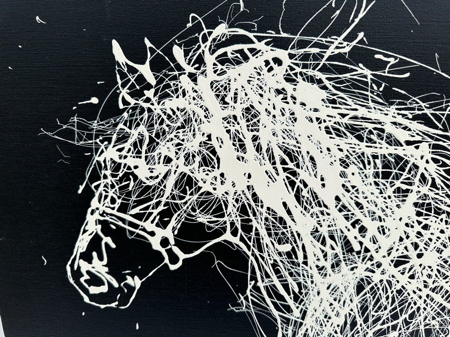 Gerrit Greve (1948-2024, Cardiff by the Sea, CA) Original Abstract B&W Horse Drip Painting On Canvas Signed Front 30' X 40' Estimate $1,000-$2,000 [Photo 3]