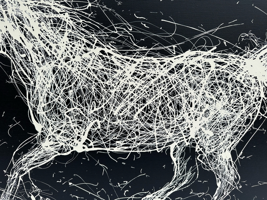 Gerrit Greve (1948-2024, Cardiff by the Sea, CA) Original Abstract B&W Horse Drip Painting On Canvas Signed Front 30' X 40' Estimate $1,000-$2,000 [Photo 8]