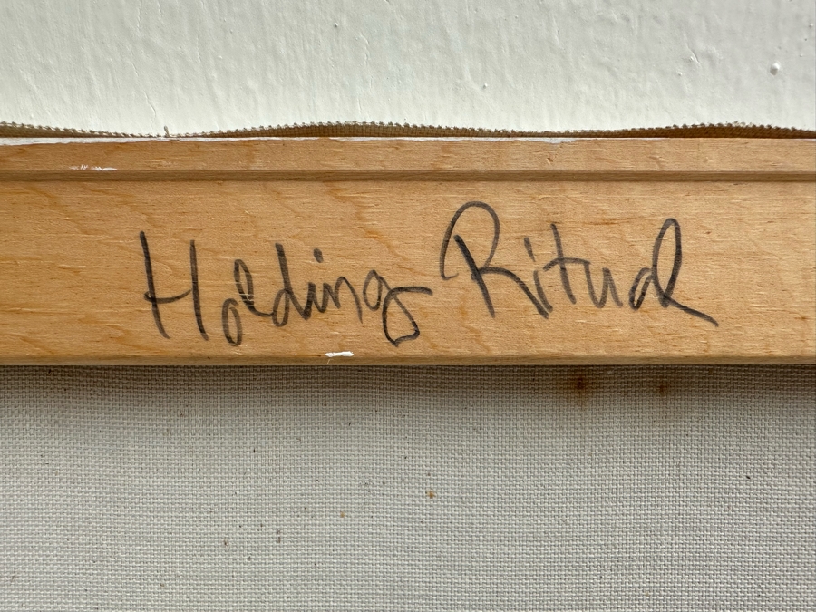 Gerrit Greve (1948-2024, Cardiff by the Sea, CA) Original Abstract B&W Nude Man Hugging Woman Drip Painting On Canvas Titled 'Holding Ritual' Signed Front 30' X 40' Retails $2,600 Estimate $1,000-$2,000 [Photo 11]