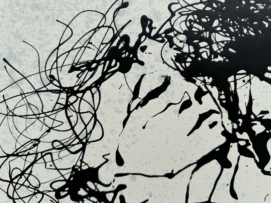 Gerrit Greve (1948-2024, Cardiff by the Sea, CA) Original Abstract B&W Nude Man Hugging Woman Drip Painting On Canvas Titled 'Holding Ritual' Signed Front 30' X 40' Retails $2,600 Estimate $1,000-$2,000 [Photo 4]