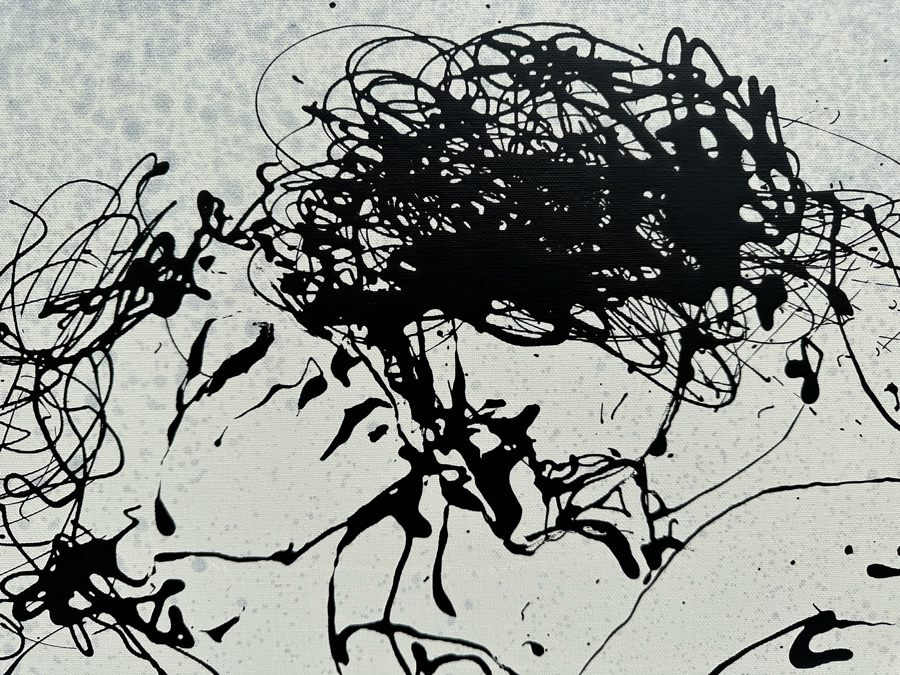 Gerrit Greve (1948-2024, Cardiff by the Sea, CA) Original Abstract B&W Nude Man Hugging Woman Drip Painting On Canvas Titled 'Holding Ritual' Signed Front 30' X 40' Retails $2,600 Estimate $1,000-$2,000 [Photo 5]