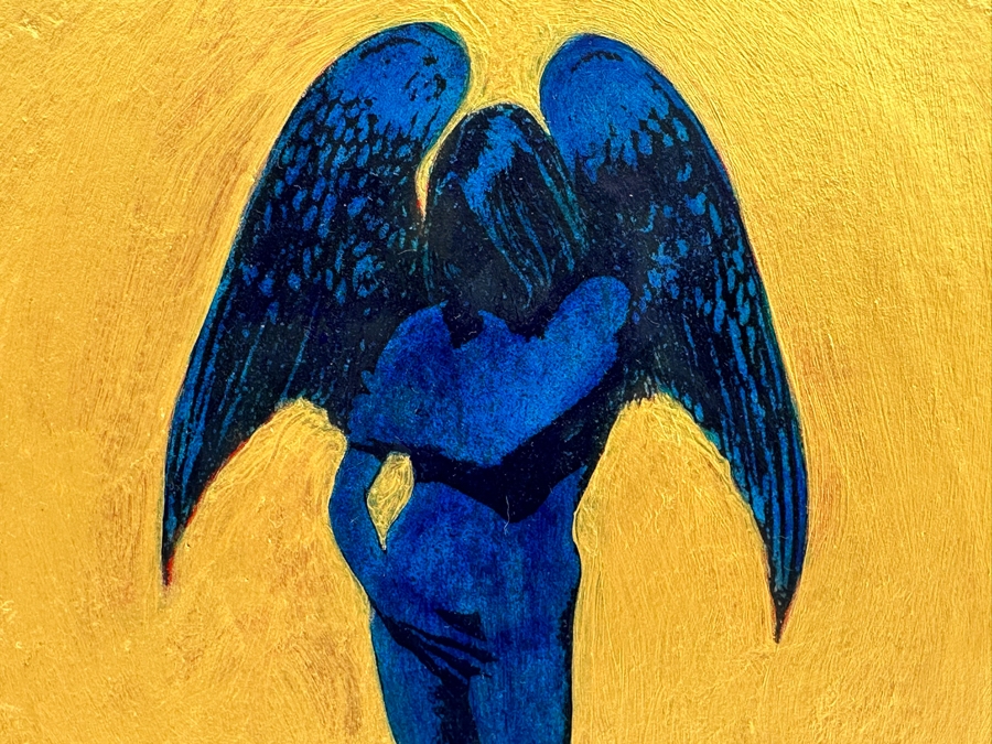 Gerrit Greve (1948-2024, Cardiff by the Sea, CA) Original Mixed Media Icon Series Acrylic Painting On Canvas Titled 'The Promise' 2001 Signed Verso 24' X 24' Estimate $1,000-$2,000 [Photo 3]