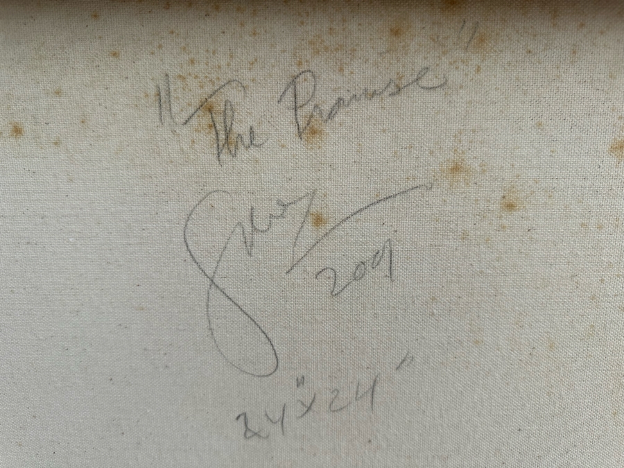 Gerrit Greve (1948-2024, Cardiff by the Sea, CA) Original Mixed Media Icon Series Acrylic Painting On Canvas Titled 'The Promise' 2001 Signed Verso 24' X 24' Estimate $1,000-$2,000 [Photo 9]