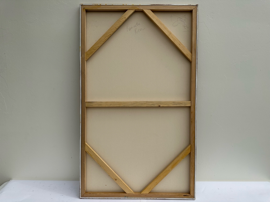 Gerrit Greve (1948-2024, Cardiff by the Sea, CA) Original Mixed Media Sand Acrylic Painting On Canvas Titled 'Rain On The River' 2006 Signed Verso 3' X 5' Estimate $1,500-$3,000 [Photo 8]