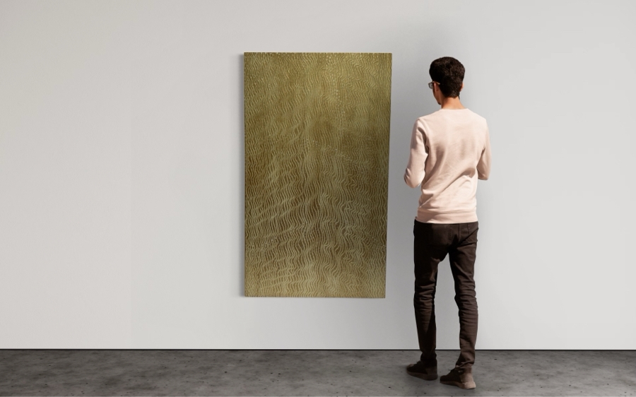Gerrit Greve (1948-2024, Cardiff by the Sea, CA) Original Mixed Media Sand Acrylic Painting On Canvas Titled 'Rain On The River' 2006 Signed Verso 3' X 5' Estimate $1,500-$3,000